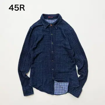 45R 네이비 나염 거즈 더블 이중직 셔츠 인디고 안감 체크