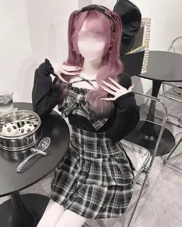 빅 리본 체크 앙상블 플리츠 원피스 허니 뮤우 허니뮤