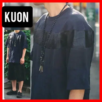 정가 3만 KUON (쿠온) 와시 아세테이트 절개 보더 T셔츠 L