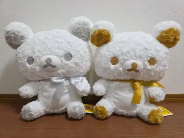 리락쿠마 화이트 로즈 봉제 인형 XL 골드&실버 2체 세트
