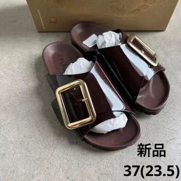 PLAKTON 샌들 37 페이턴트 빅버클 브라운