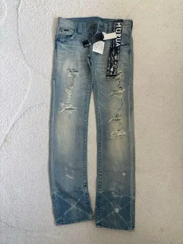 MURUA 스키니 데님 데미지 가공 라이트 블루