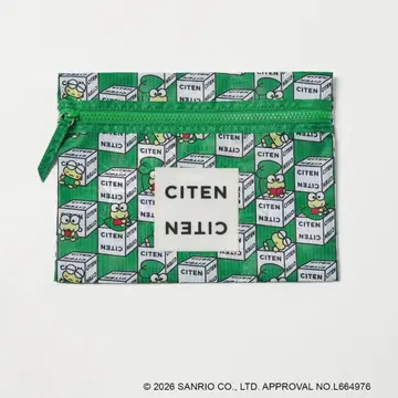 산리오 캐릭터즈xCITEN 플랫 파우치 그린 케로케로케로피