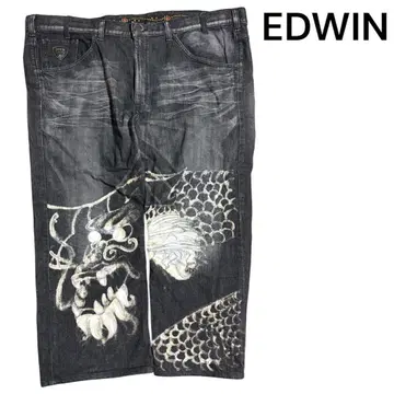 EDWIN 452XVB 지퍼 레귤러 스트레이트 팬츠 드래곤 카라쿠리타마시