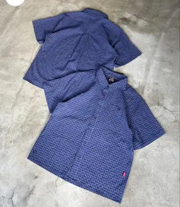 belvet 크롭 체크 셔츠 네이비