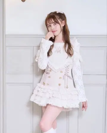 하트 에이프런 점프스커트 셋업 LIZLISA 핑크