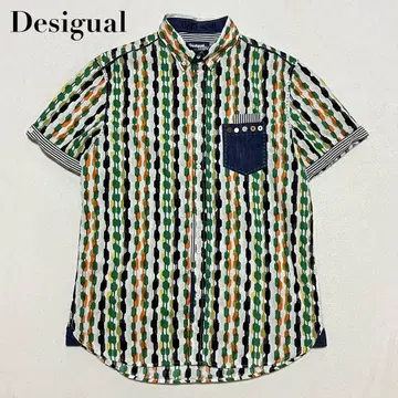 Desigual 반팔 셔츠 올 패턴 스트라이프 크레이지 컬러 L