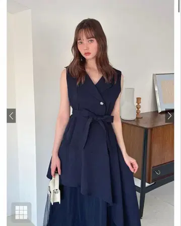 GRL 리본 벨트 부착 아지메 트렌치 원피스 네이비 pm548