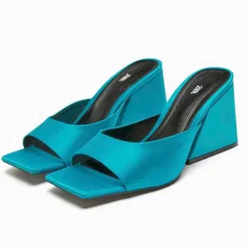 ZARA 자라 스퀘어토 블록힐 뮬 파랑 0848