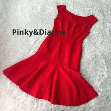 Pinky&Dianne 린넨 100% 슬리브리스 플레어 원피스 레드