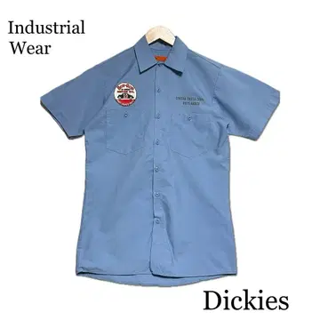빈티지 Dickies 오렌지 택 HOT ROD 와펜 포함 반팔 워크 셔츠