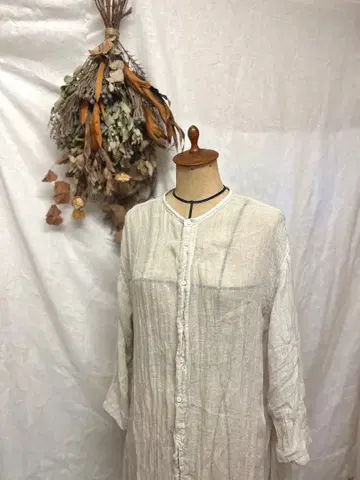 nest Robe 린넨 100% 노카라 셔츠 원피스