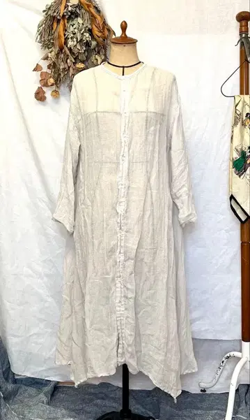 nest Robe 린넨 100% 노카라 셔츠 원피스