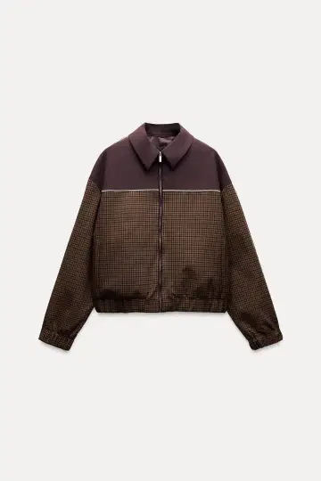 [ 새상품 ] ZARA 체크 무늬 콤비네이션 봄버 자켓 ( 블루종 )