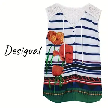Desigual 꽃무늬 x 보더 슬리브리스 셔츠 블라우스