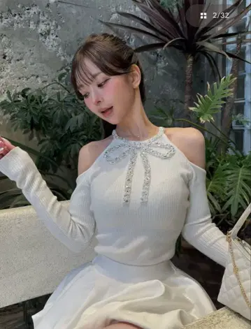 Darich 리본 비쥬 아메리 니트탑