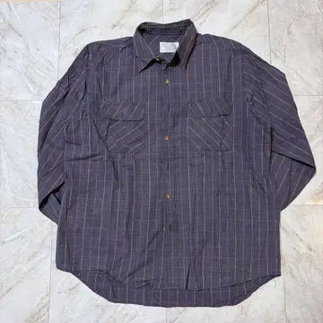 90s 빈티지 체크 셔츠 긴팔 오버 사이즈 퍼플 M-L