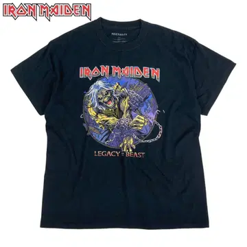 04M911 IRON MAIDEN 블랙 빈티지 반팔 밴딩 티셔츠 L
