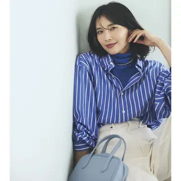 THE SHINZONE 스트라이프 빅 셔츠 블루