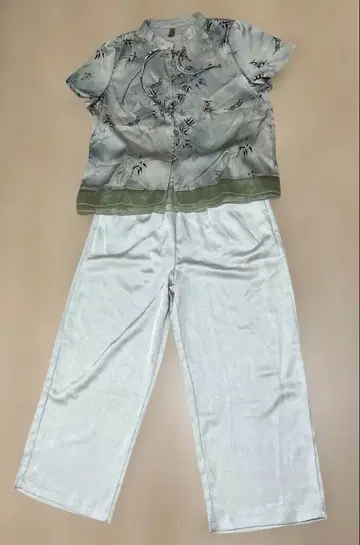 차이나 대나무와 새 패턴 팬츠 셋업 2XL 사이즈