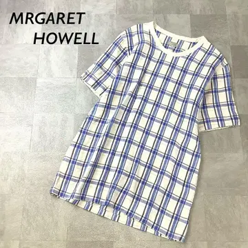 MARGARET HOWELL 린넨 100% 체크 무늬 튜닉 반팔