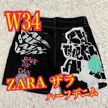 ZARA 자라 블랙 데님 하프 팬츠 숏팬츠 블랙 계열 남성용 W34
