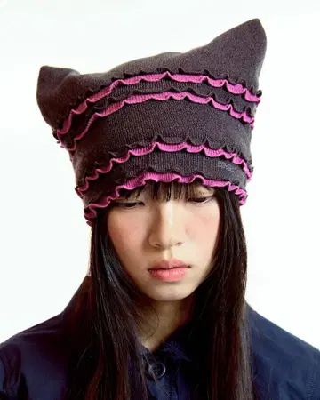 COYSEIO RAW EDGE CAT BEANIE BROWN