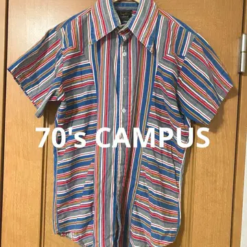[분위기 발군] 1970's CAMPUS 불균등 스트라이프 셔츠 히피