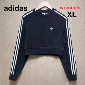 아디다스 오리지널 맨투맨 여성용 XL 블랙 자수 로고 크롭 기장