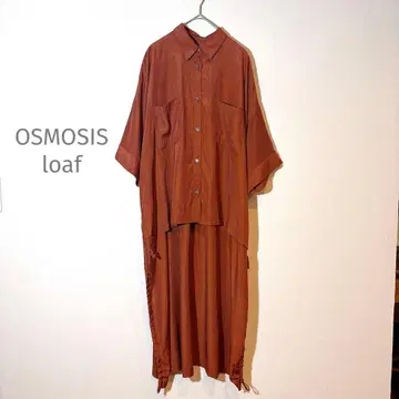 오즈모시스 로프 백 롱 셔츠 원피스 오렌지 브라운 루즈핏