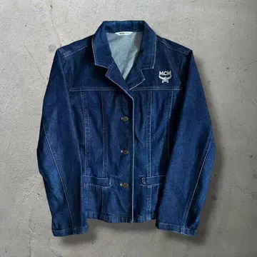 90s MCM 데님 자켓 자수 로고 실루엣
