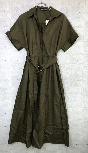 택 포함 ZARA 허리 마크 린넨 블렌드 반팔 미디 셔츠 원피스