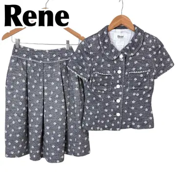 [새상품급] Rene 니트지 스커트 셋업 셔츠 블라우스 36 꽃무늬 도트