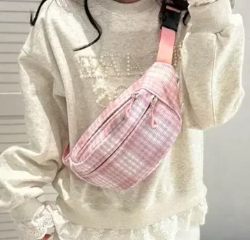 체크 무늬 여성용 경량 바디백 힙색 사선 미니
