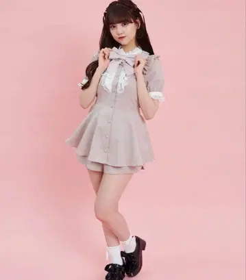 시크릿 허니 액세서리 리본 레이스 프릴 반팔 셋업