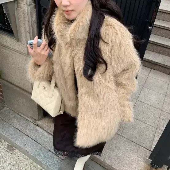 Sinoon heavy mix fur jacket ash brown Sinoon heavy mix fur
