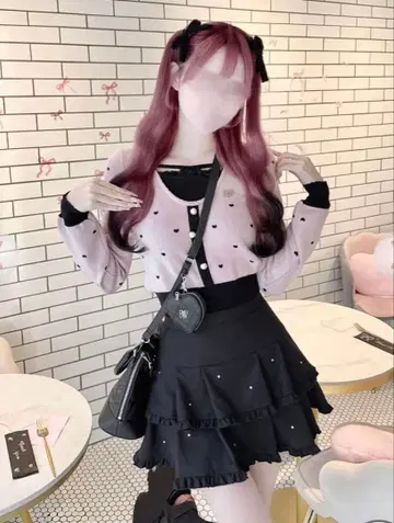 허니뮤우 2단 프릴 비쥬 스커트 블랙 F 사이즈