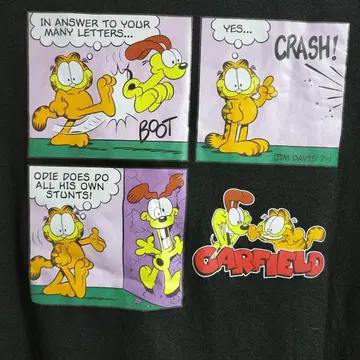 새상품급 가필드 garfield 3컷 만화 티셔츠 블랙 M