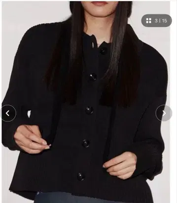 VEQUM 긴팔 폴로 니트 가디건 블랙