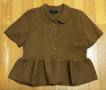 ZARA 니트 반팔 페플럼 브라운 L 가디건