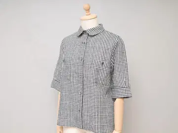 새상품급 코모리 봉제 히비 깅엄 린넨 셔츠