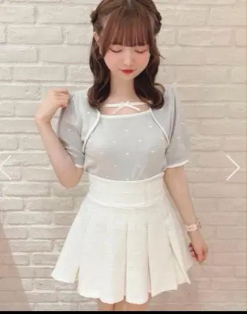 evelyn 하트리본니트 반팔 아이스 그레이