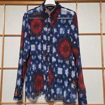 Desigual 긴팔 셔츠 플리츠 가공 올 패턴 L 사이즈
