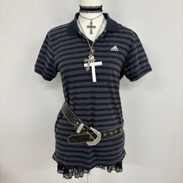 adidas 아디다스 반팔 카라 부착 T셔츠 보더 Y2K