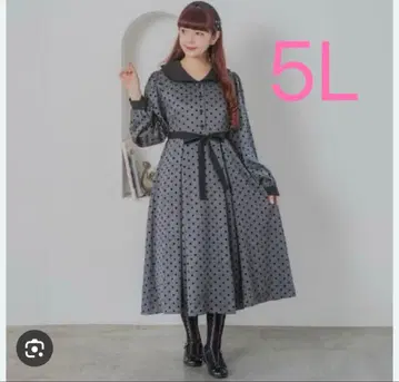 시마무라 x 아오키 미사코 도트 무늬 긴팔 원피스 5L 사이즈
