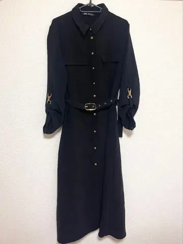 ZARA 셔츠 원피스 블랙 골드 버튼 벨트 포함 L