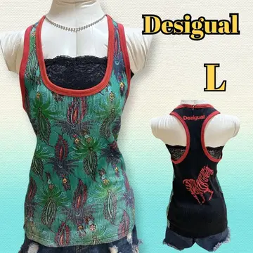 레어 Desigual 데시구알 탱크탑 L 보타니컬 제브라