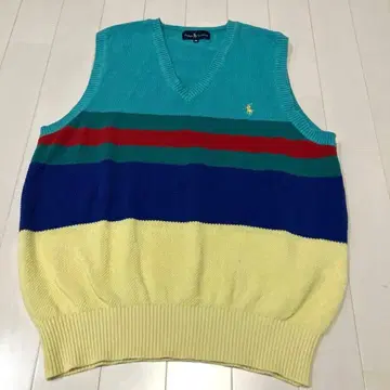 레어 90s 폴로 랄프로렌 멀티 컬러 보더 니트 베스트 빈티지