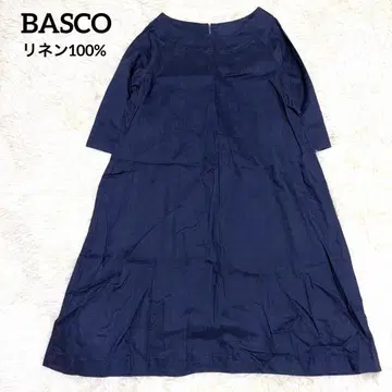 [컨디션 최상] Basco 바스코 린넨 100% 원피스 네이비 내추럴