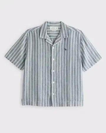 Abercrombie & Fitch 100% 린넨 반팔 버튼 셔츠
